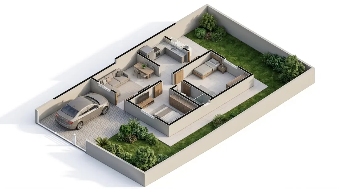 Vista isométrica 3D gerada a partir da planta humanizada
